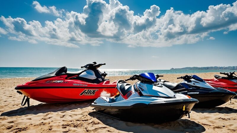 Vattenskotrar på strand